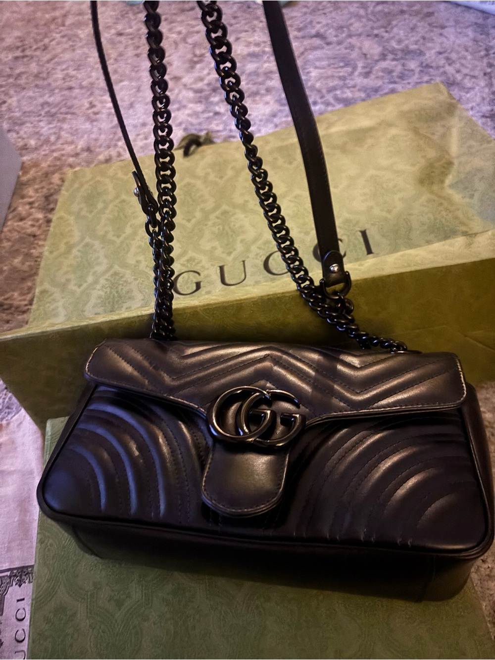Gucci Black Quilted Leather Shoulder Bag with Double G